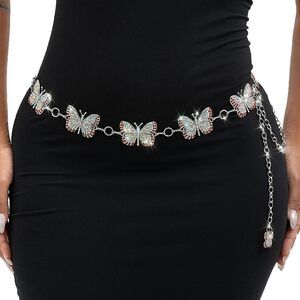 2116 Butterfly Belt Rhinestone-metal-turquoise Gold Silver Carving
